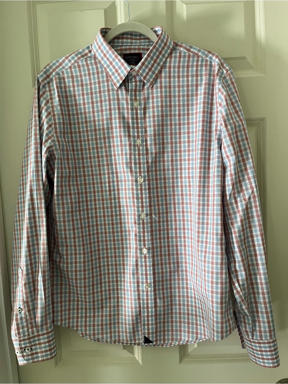 Men’s UNTUCKit long sleeve shirt red & blue plaid button-down collar slim fit M